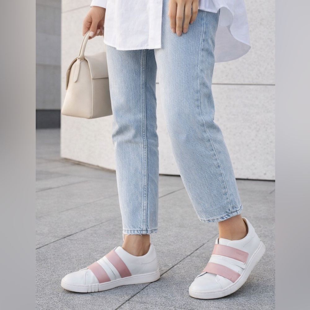 Bally White Leather Sneakers with Pink Straps